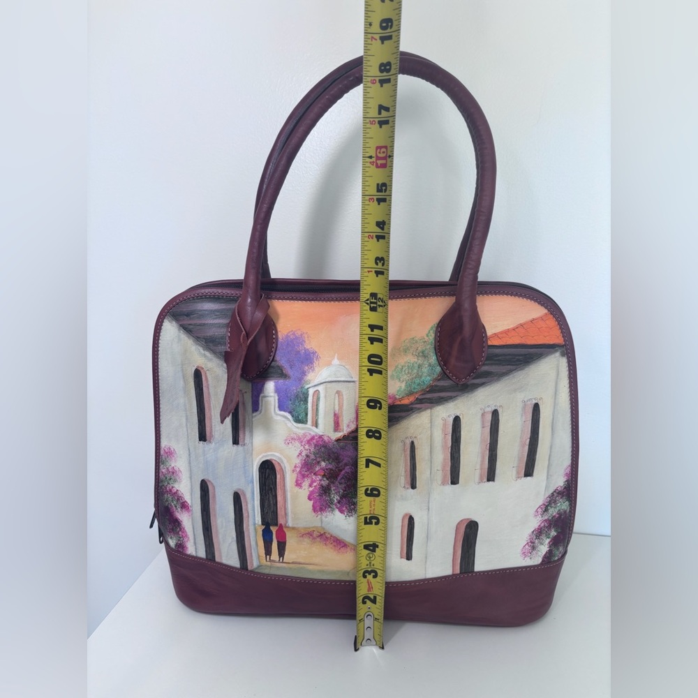 Hand-Painted Leather Tote Bag – Maschio’s Honduras Scenic Painting Brown Leather - Picture 11 of 11